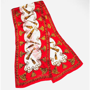 Oscar de la Renta Womans Scarf Silk Size Red White Tassle